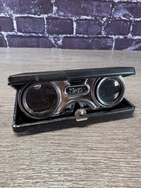 Vintage 2.5x25 Opera Glasses in Black and Silver Compact Folding Binoculars